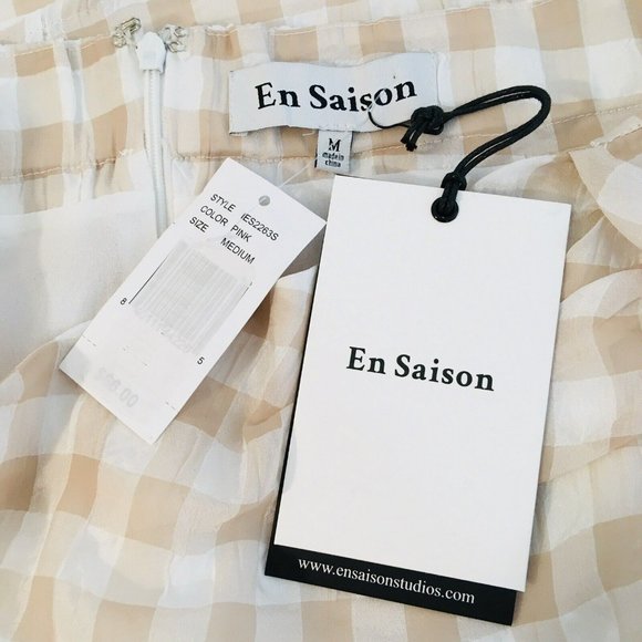 En Saison Pink Gingham Mini Skirt Sz M Side Faux Sash Seersucker Lined Zip - Picture 8 of 9